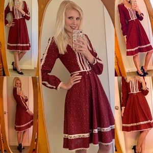 Gunne Sax Dress Red Floral Midi